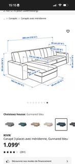 Canapé Kivik Ikea 3 places + meridienne Bleu, Huis en Inrichting, Ophalen, Gebruikt, Stof, Ikea