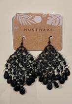 Zwarte oorbellen met kraaltjes, Bijoux, Sacs & Beauté, Boucles d'oreilles, Enlèvement ou Envoi, Comme neuf, Noir, Pendantes