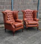 4 originele Chesterfield oorfauteuils in cognac leer, Huis en Inrichting, Chesterfield, oorfauteuils, Gebruikt, Leer, Ophalen of Verzenden