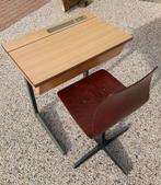 Oude schoolbank + stoel,, Huis en Inrichting, Bureaus, Ophalen, Gebruikt