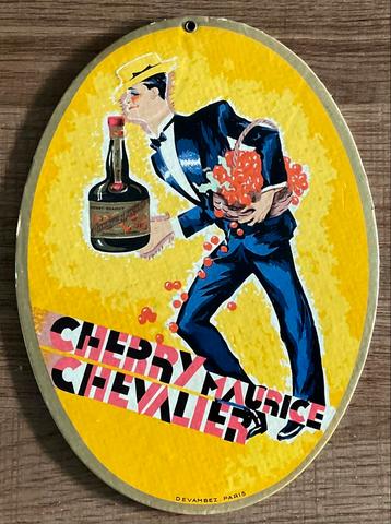 Enseigne publicitaire ancienne MAURICE CHEVALIER CHERRY, Enlèvement ou Envoi, Comme neuf, Panneau publicitaire
