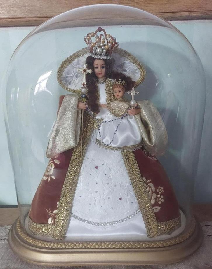 Glazen stolp met Madonna met kind, Antiek en Kunst, Antiek | Religieuze voorwerpen, Ophalen of Verzenden