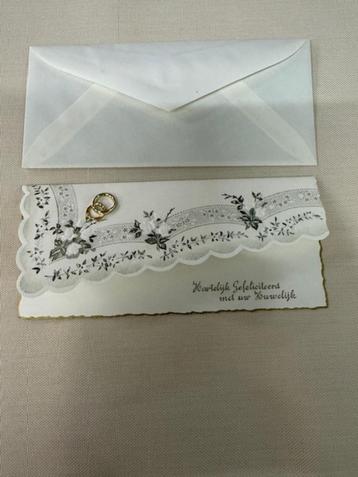 Vintage huwelijkskaartje met ringen deco + enveloppe (nieuw) beschikbaar voor biedingen