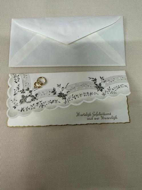 Vintage huwelijkskaartje met ringen deco + enveloppe (nieuw), Verzamelen, Postkaarten | Themakaarten, Ongelopen, 1960 tot 1980