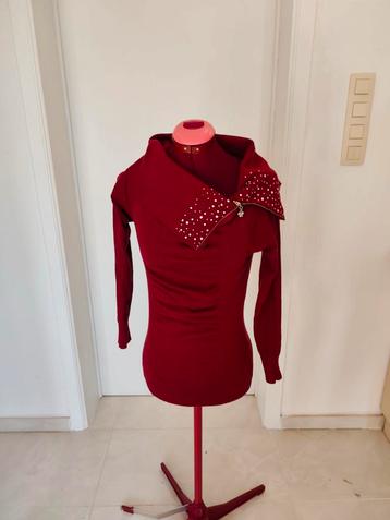  Lange strakke trui, asymmetrische kraag met strass-steentje beschikbaar voor biedingen