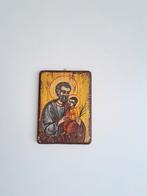 lcône S.Joseph et l'enfant Jésus bois peint à la main, Antiek en Kunst, Antiek | Religieuze voorwerpen, Ophalen of Verzenden