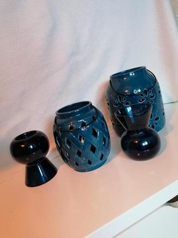 Photophore et bougeoirs /vase bleues