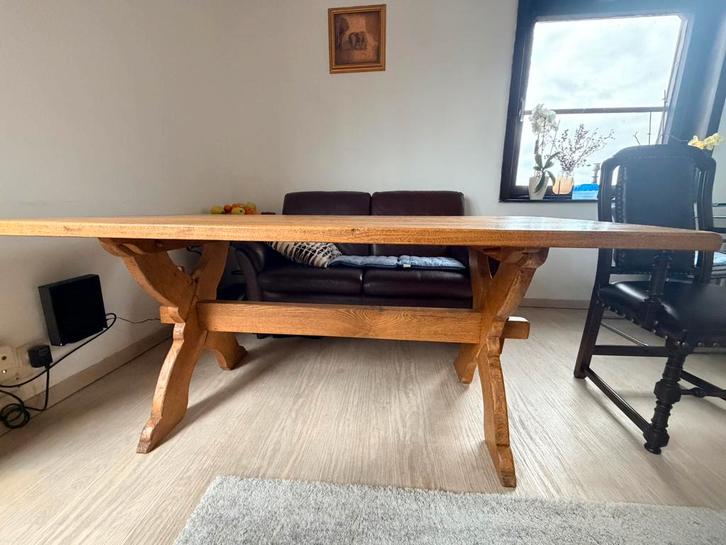 massief eikenhouten tafel 17080 cm + 2 stoelen, Huis en Inrichting, Tafels | Eettafels, Gebruikt, Eikenhout, Ophalen