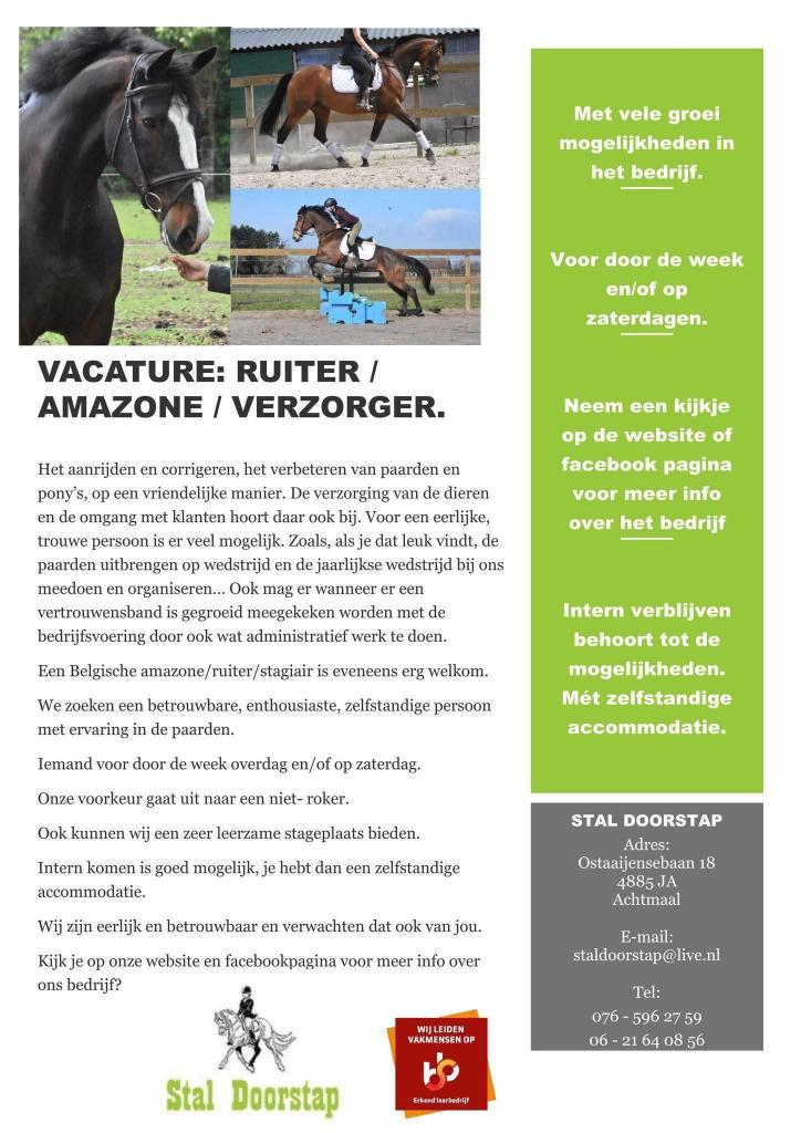 Ruiter | Amazone | Stalmedewerker Gezocht, Vacatures, Vacatures | Overige Vacatures, Variabele uren