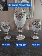Set van 3 vazen met zilveren pailletten 1x ht 40 cm /2 x ht, Ophalen of Verzenden