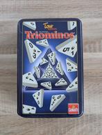 Triominos in metalen doos, Hobby en Vrije tijd, Gezelschapsspellen | Bordspellen, Ophalen, Gebruikt, Goliath