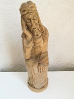 Statuette Christ pensif en bois sculpté main, Antiquités & Art, Enlèvement ou Envoi