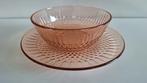 Art deco rosaline persglas schaal met bijpassende kom., Ophalen of Verzenden