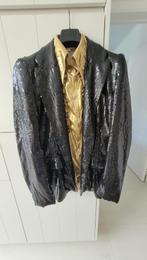 PARTYKOSTUUM (ZWART) + HEMD (GOUD) Thema: jaren '60 - '70, Ophalen of Verzenden, Zo goed als nieuw, Bovenkleding