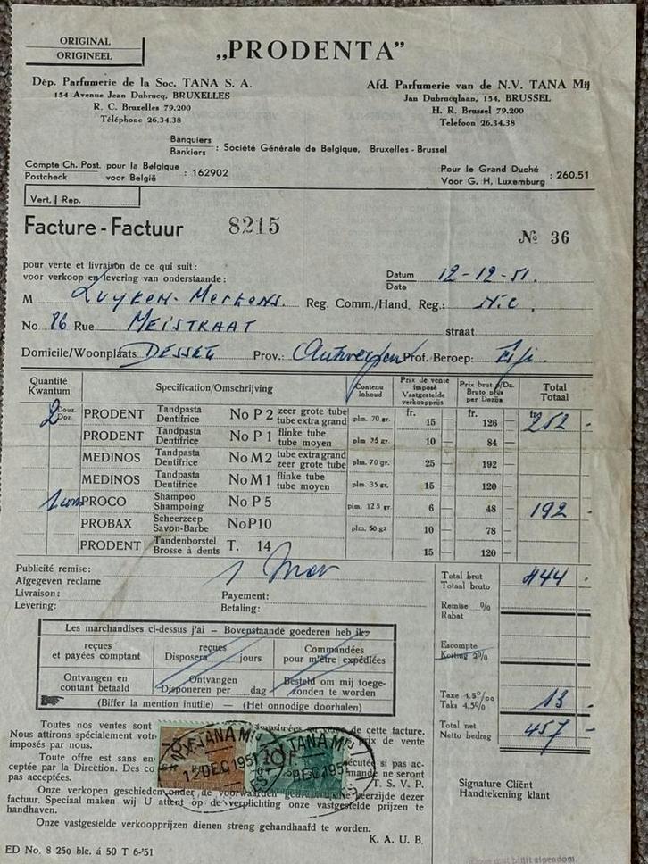 Oude factuur met takszegel taksplaat taks, Postzegels en Munten, Aandelen en Waardepapieren, Ophalen of Verzenden