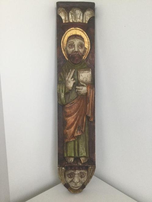 Prachtig religieus beeldhouwwerk in polychroom hout, Antiek en Kunst, Kunst | Beelden en Houtsnijwerken, Ophalen