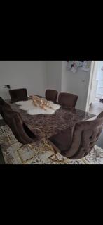 marmerlook eettafel en 6 stoelen, Ophalen, Gebruikt