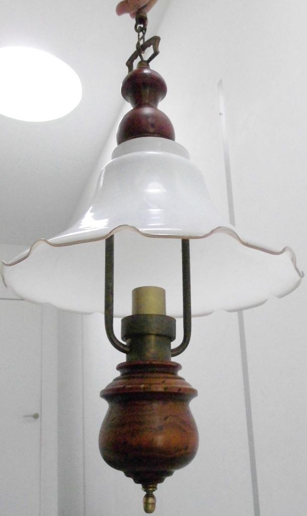 Beau Lustre Quinquet  à suspendre, Maison & Meubles, Lampes | Suspensions, Comme neuf, 50 à 75 cm, Verre, Bois, Métal, Enlèvement