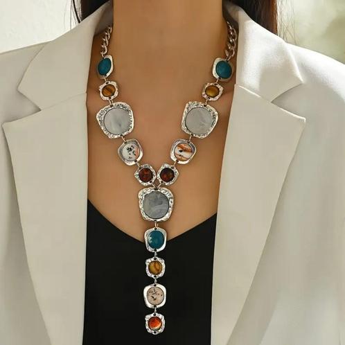 SALE: Y-ketting Zilver-multicolour, Handtassen en Accessoires, Kettingen, Nieuw, Overige materialen, Zilver, Verstelbaar, Verzenden