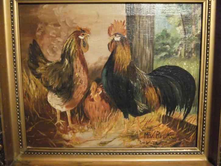 kippen op doek (2), Antiek en Kunst, Kunst | Schilderijen | Klassiek, Ophalen of Verzenden