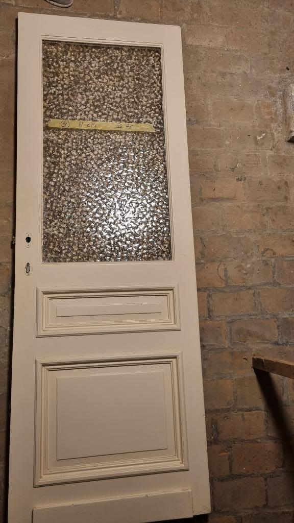 Houten eiken deur met figuurglas, Doe-het-zelf en Bouw, Deuren en Vliegenramen, Gebruikt, Binnendeur, Minder dan 200 cm, Minder dan 80 cm