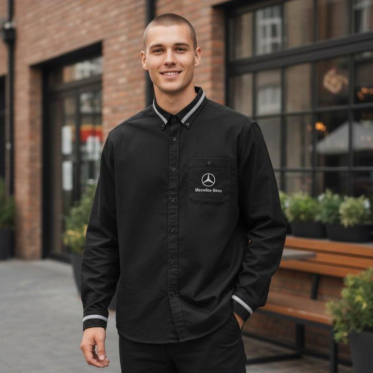 ✨️KORTING‼️ MERCEDES-BENZ Zwart Overhemd Maat L Topstaat✨️, Kleding | Heren, Overhemden, Zo goed als nieuw, Halswijdte 41/42 (L)
