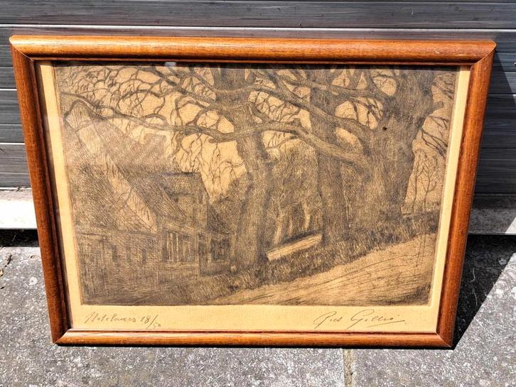 eau forte signe piet gillis, Antiek en Kunst, Kunst | Etsen en Gravures, Ophalen of Verzenden