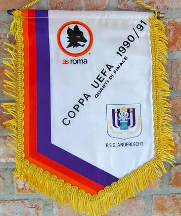 RSC Anderlecht - AS Roma 1990 unieke vintage vaandel beschikbaar voor biedingen