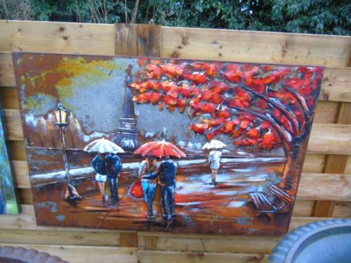 schilderij, metalen frame met reliëf, PARIJS in de herfst., Tuin en Terras, Tuinwanddecoratie, Nieuw, Ophalen