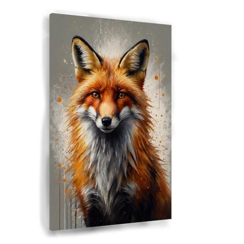 Toile Expressive Fox with Splashes of Modern Art 60x90cm -, Antiquités & Art, Art | Peinture | Moderne, Envoi