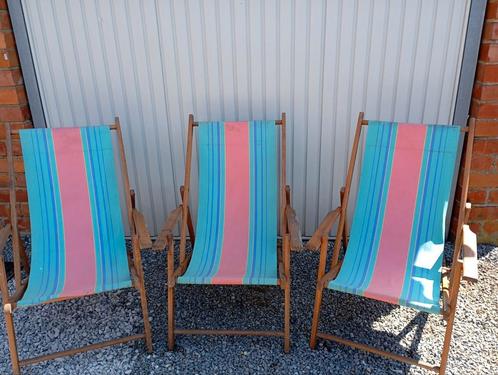 3 X Vintage Strandstoelen met Armleuning (lees beschrijving), Tuin en Terras, Tuinstoelen, Zo goed als nieuw, Ophalen
