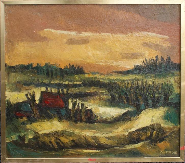 Jan Delanghe (1933 - 2009): Winterlandschap (83 x 73 cm), Antiek en Kunst, Kunst | Schilderijen | Klassiek, Ophalen of Verzenden