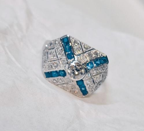 Belle Epoque platinum ring met diamanten en saffieren, cert, Bijoux, Sacs & Beauté, Bagues, Comme neuf, Femme ou Homme, 17 à 18