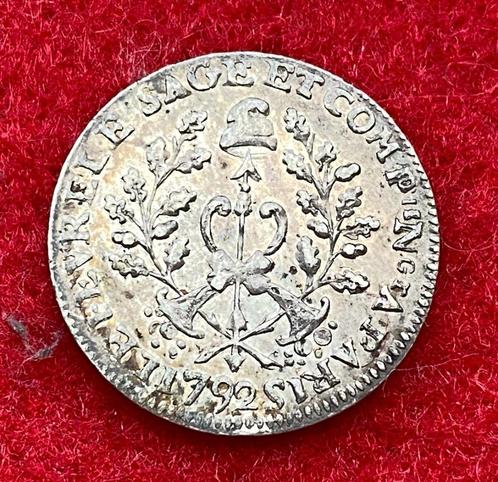 Zeer zeldzaam - 5 Sols France 1792 zilveren munt, Antiek en Kunst, Antiek | Zilver en Goud, Zilver, Ophalen of Verzenden