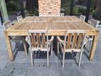 Teakhouten tuintafel met 8 stoelen, Ophalen, Gebruikt, Teakhout, 8 zitplaatsen