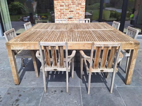 Teakhouten tuintafel met 8 stoelen, Tuin en Terras, Tuinsets en Loungesets, Gebruikt, Tuinset, Teakhout, 8 zitplaatsen, Eettafel