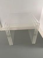Vintage Plexiglas bijzettafels, Kunststof, Gebruikt, Minder dan 50 cm, Ophalen of Verzenden
