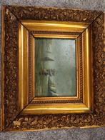 Tableau ancien – Marine à l’huile – Cadre doré sculpté