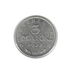 Duitsland, 3 Mark 1922 A (met tekst rond adelaar)., Ophalen of Verzenden, Duitsland, Losse munt