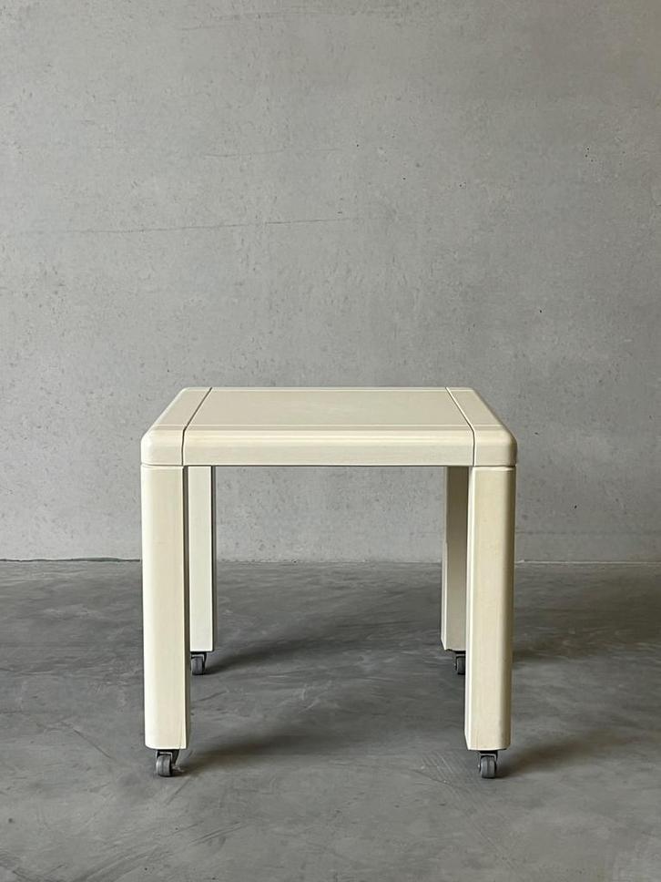 Houten Space Age bijzettafel – crème lak, jaren ’70/’80, Huis en Inrichting, Tafels | Sidetables, Zo goed als nieuw, Ophalen