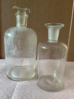 Twee glazen flessen met stop, 1l en1/2 l., Huis en Inrichting, Ophalen, Gebruikt
