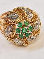 Massieve gouden ring met smaragden en diamanten, Comme neuf, Avec pierre précieuse, Or, Femme