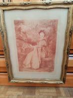 Gravure "la Finette" d'après Wateau 1900s 37/30cm, Enfant, Enlèvement ou Envoi, Avant 1940, Gravure