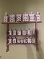 eiken rek met porseleinen kruiden potten, Antiek en Kunst, Ophalen