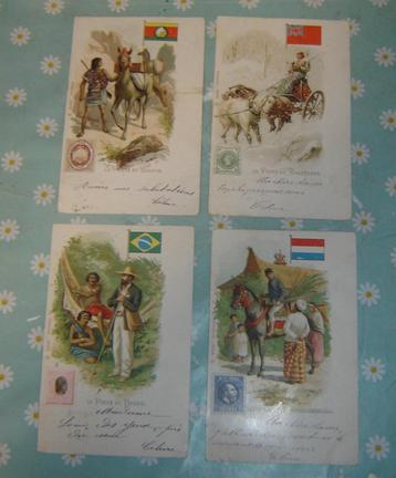 Postkaarten Postbodes met vlag en zegel Litho's  42st  beschikbaar voor biedingen