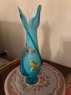 Vintage blauwe siervaas met keramieken details, Ophalen