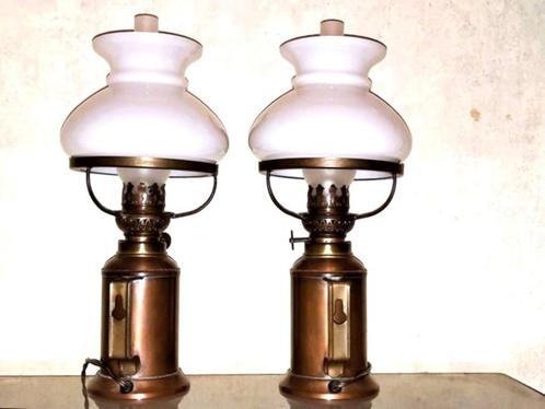 Mooie oude set van 2 koperen olie lampen/wand lampen, Antiek en Kunst, Curiosa en Brocante, Ophalen