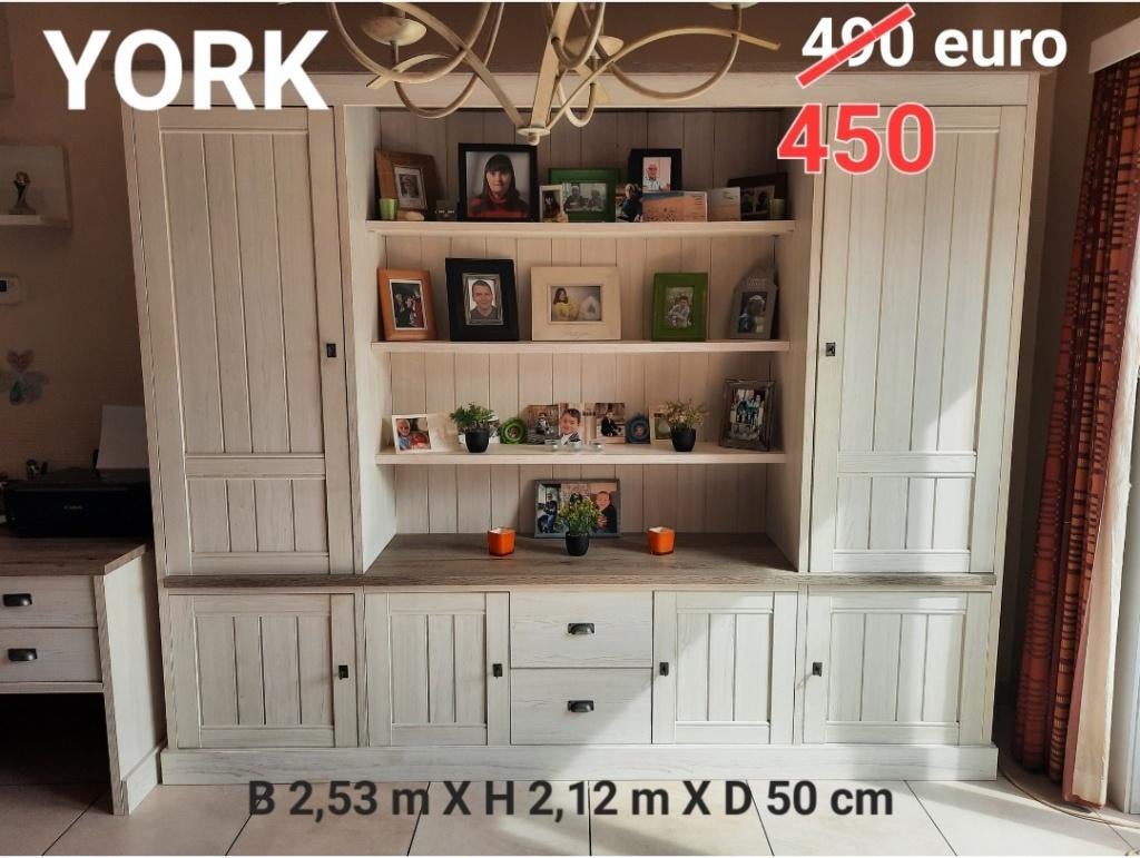 Verlaagde prijzen!:wandkast+salontafel YORK, perfecte staat!, Ophalen, Gebruikt, Hout, Landelijk (YORK)