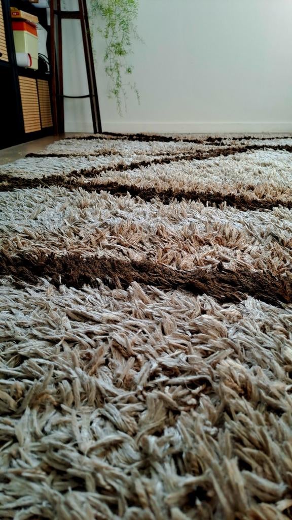 Tapijt, gereinigd, beige met bruin golvend motief, 295x200, Maison & Meubles, Ameublement | Tapis & Moquettes, 200 cm ou plus