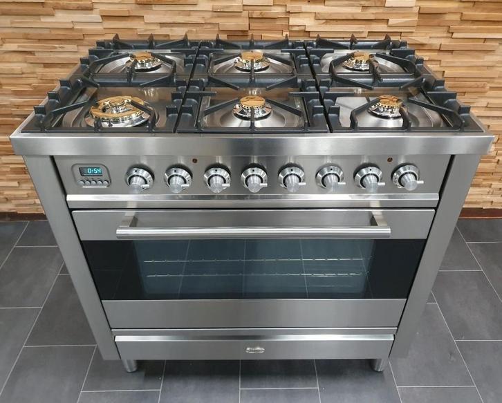 🔥Luxe Boretti Fornuis 90cm rvs 1 GASOVEN 6 pitten, Electroménager, Cuisinières, Comme neuf, Autoportant, 5 zones de cuisson ou plus